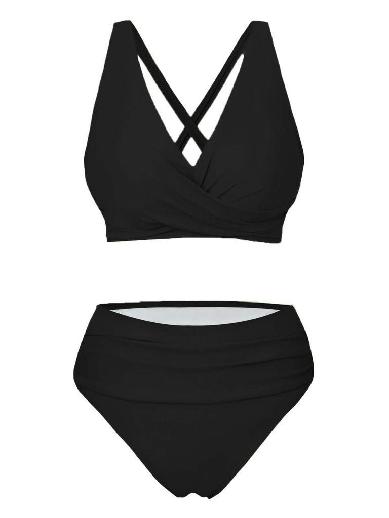 Bikini vintage à bretelles croisées et bas taille haute, style rétro années 50