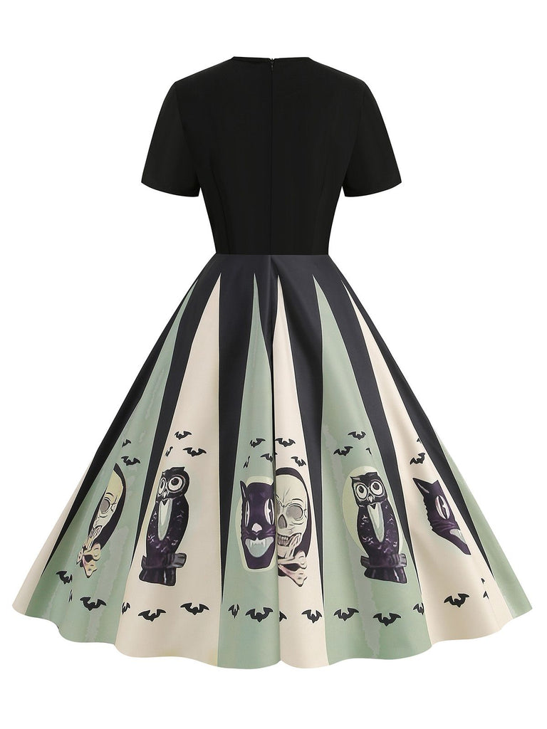 Robe patchwork à imprimé toile d'araignée pour Halloween des années 1950