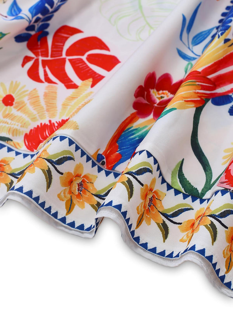 Robe Maxi Sans Manches Col V Floral Multicolore Années 70