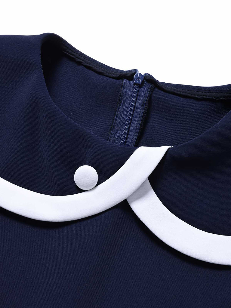 [Prévente] Robe Crayon Sans Manches à Revers Bleu Profond Années 60