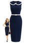[Prévente] Robe fourreau sans manches bleu profond revers années 60