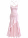 Robe Longue Satin Bretelles Fines à Volants Dos Nu Années 1930 2