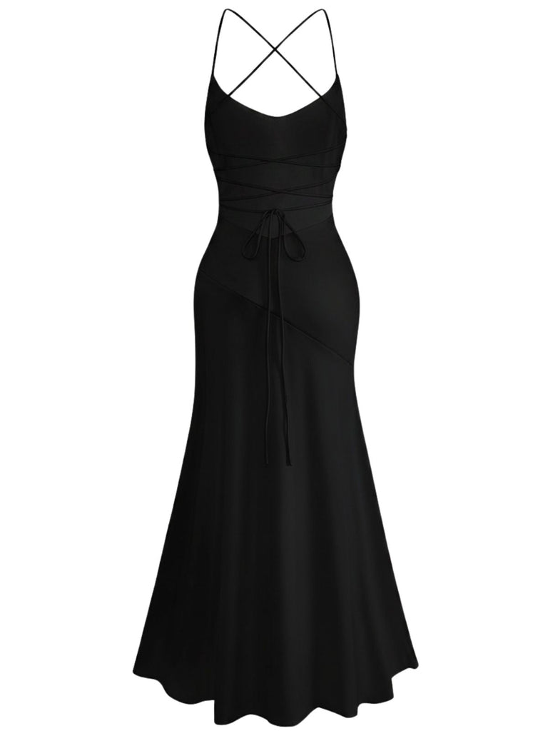 Robe Longue Satin Bretelles Fines à Volants Dos Nu Années 1930 8