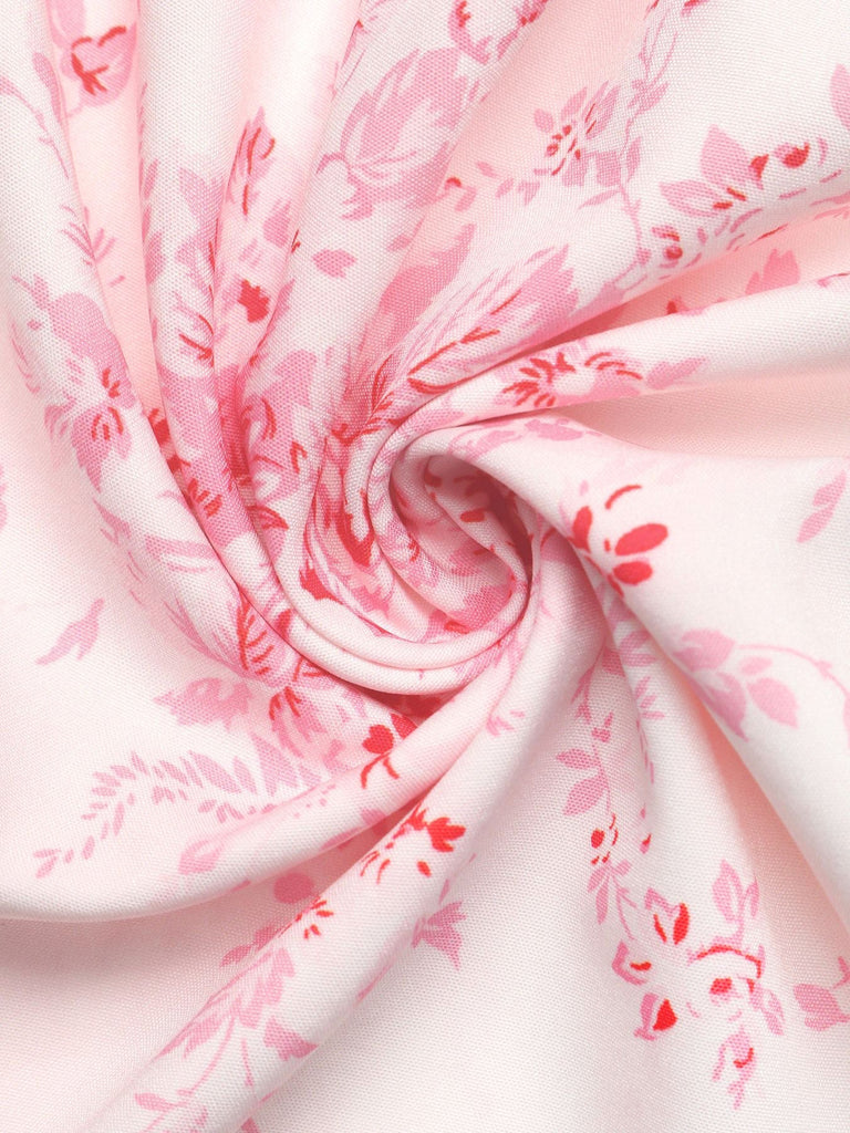 Robe Trapèze Florale Col en V Manches Longues avec Ceinture années '40 6