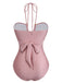 Rose Maillot de Bain Dos Nu à Anneau Métal Croisé années '40 3