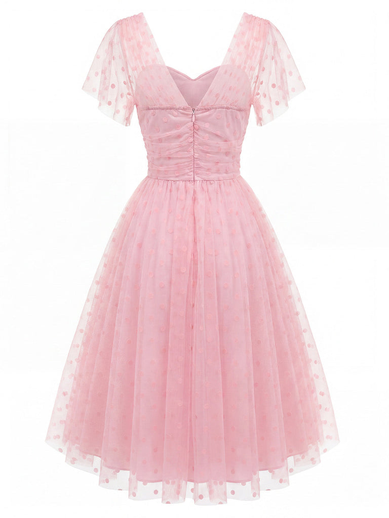 [Prévente] Robe à Pois Filet Col Cœur Rose Années 1950 4