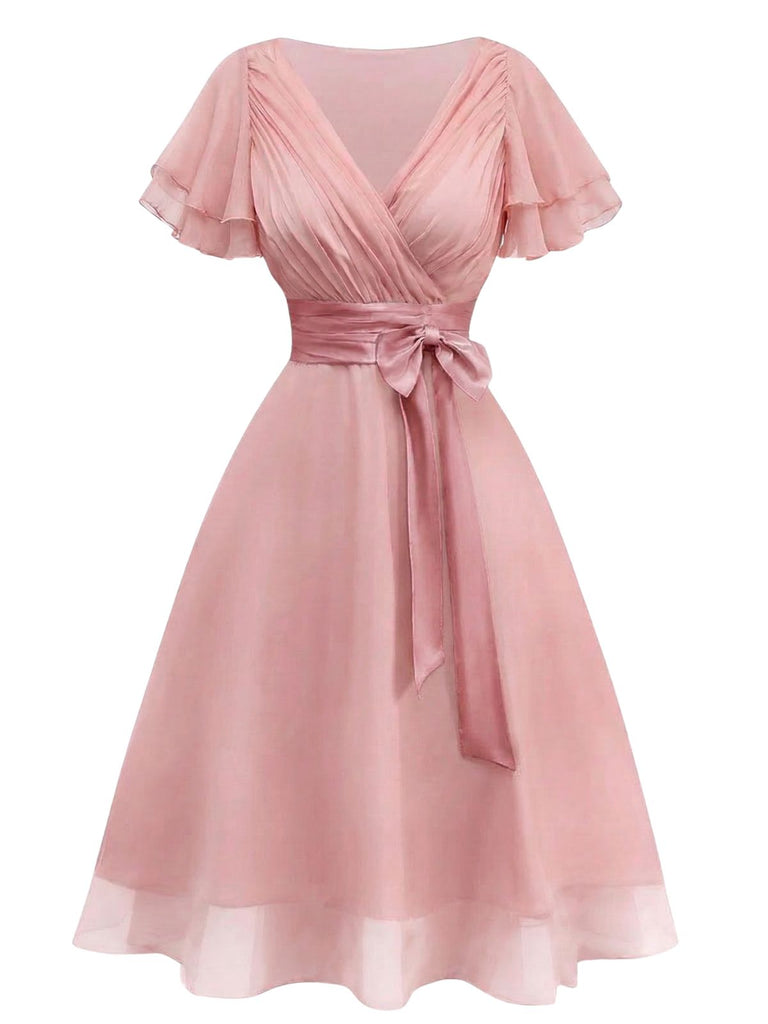 [Prévente] Robe de cocktail rose en tulle satiné années 1950