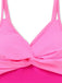 Close-up of a pink bikini top with a white background