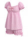 Ensemble Pyjama Vichy à Volants et Nœud Rose Années 1960