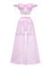 Ensemble Pyjama Florale Dentelle Épaules Dénudées Rose Années 1960 2