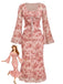[Prévente] Robe Longue Florale Col en V Manches Bouffantes avec Ceinture années '70