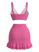 3PCS à Volants Ourlet à Carreaux Drawstring Ensemble Tankini Années 1950 8