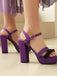 Sandales à Plateau Bout Ouvert Bride Cheville Talon Bloc Violettes 5