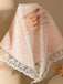 Foulard Tête en Maille Transparente avec Pompons et Dentelle Rose