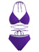 Ensemble Bikini Halter Lacé Uni Violet Années 80