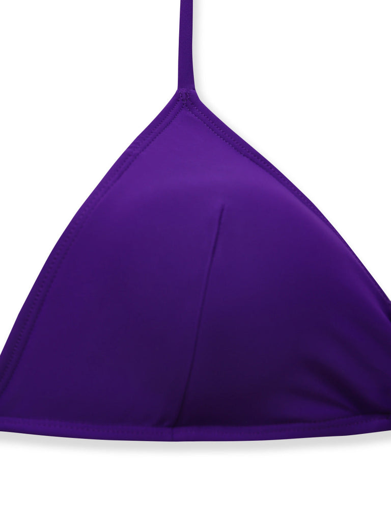 Ensemble Bikini Halter Lacé Uni Violet Années 80