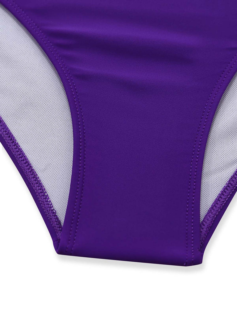Ensemble Bikini Halter Lacé Uni Violet Années 80