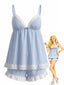 Pyjama babydoll dentelle rayures fines bleu années 1960