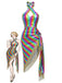 [Prévente] Robe Moulante Sirène Halter Métallisée à Franges Arc-en-ciel Années 80