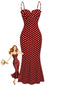 Robe rouge pois fines bretelles et coupe sirène années 1930