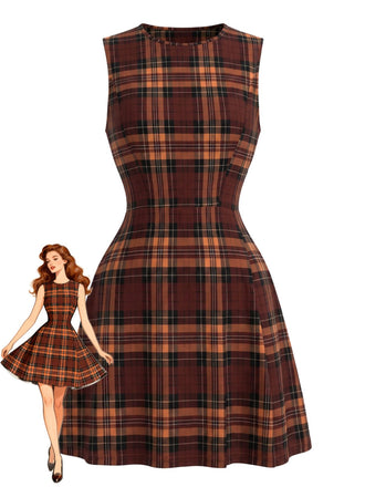 Robe en A à Carreaux Sans Manches Rouge Années 1960