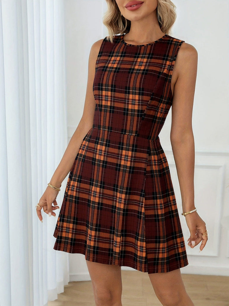 Robe en A à Carreaux Sans Manches Rouge Années 1960 4