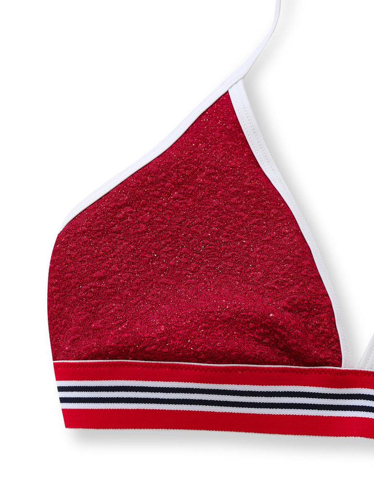 Ensemble Bikini Halter Taille Haute Pailleté Rouge Années 80