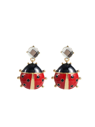 Boucles d'Oreilles Pendantes Coccinelle Cristal Doré Rouge 2