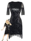 Robe à franges et sequins noirs inspirée du Grand Gatsby années 20