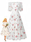 Robe bouffante blanche à volants et épaules dénudées années 1930