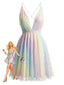 Robe dos nu sequins arc-en-ciel Y2K