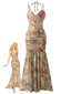 Robe fendue imprimé rose baleine froncée 1930s