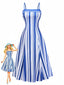 Robe fines bretelles rayée bleue et blanche 1950s