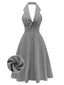 Robe trapèze grise col V dos nu 1950s