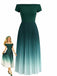 Robe verte ombrée portée par un mannequin sur fond blanc