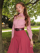Robe rose col en forme de goutte contrastée années 40