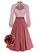 Robe rose col en forme de goutte contrastée années 40