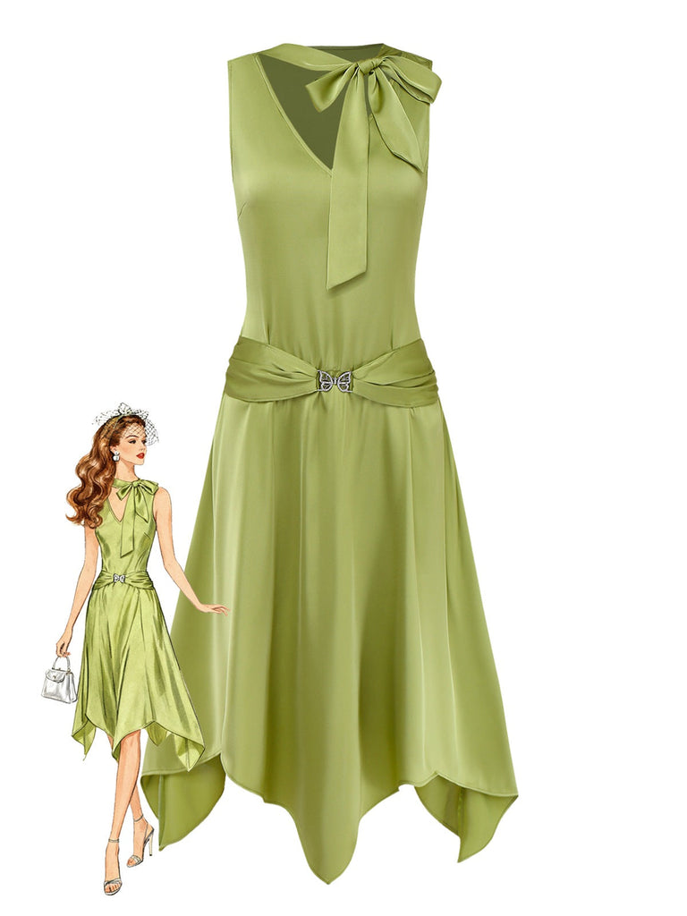Robe verte ornée d'un grand nœud sur fond blanc