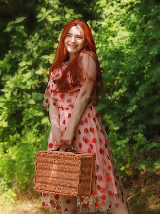 Robe trapèze rose fraise années 1950 en maille Chic