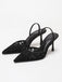 Vintage Noir Bout Pointu Dentelle Bride Arrière Escarpins