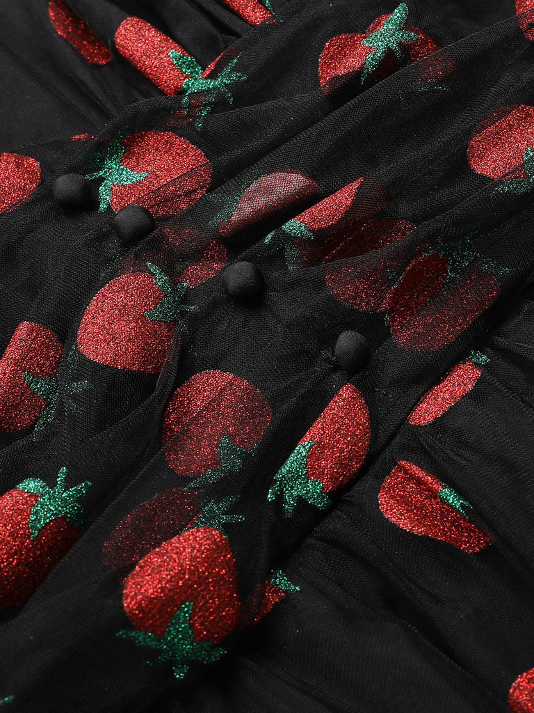 Robe trapèze verte en maille marguerite des années 1950