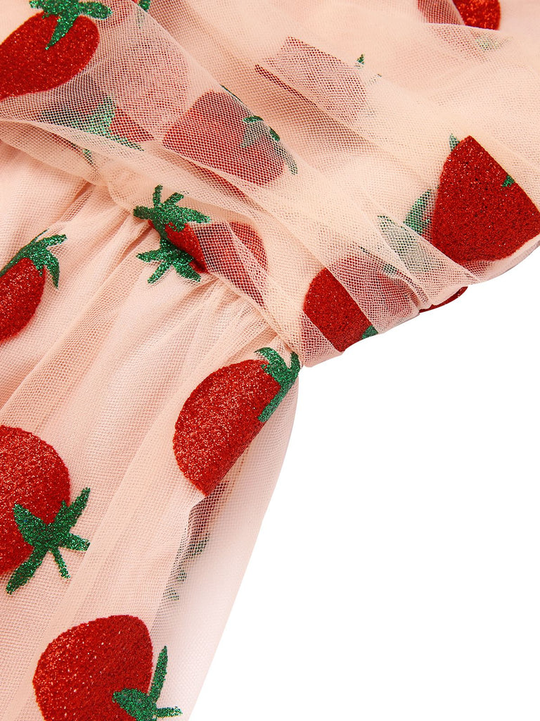 Robe trapèze rose fraise années 1950 en maille Cocktail