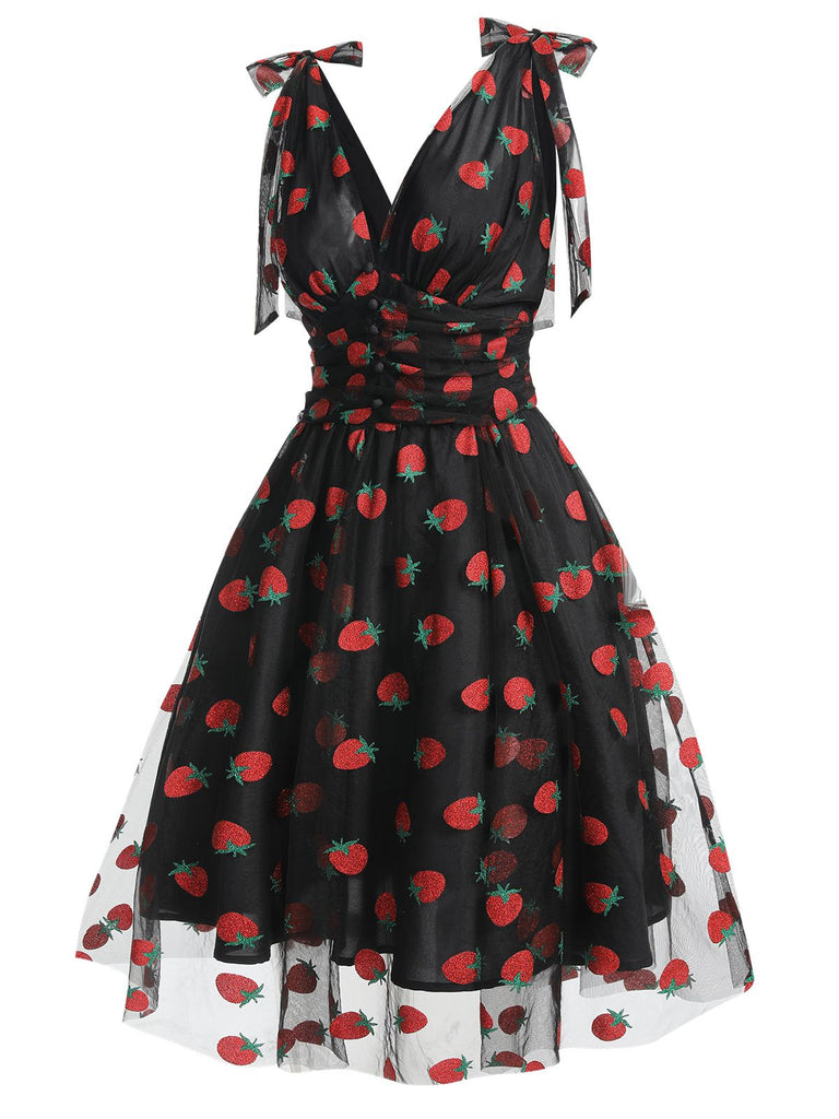 Robe trapèze verte en maille marguerite des années 1950