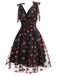 Robe trapèze verte en maille marguerite des années 1950