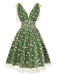 Robe trapèze verte en maille marguerite des années 1950