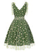 Robe trapèze verte en maille marguerite des années 1950