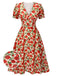 Robe trapèze rose à col en V des années 1940 rouge 3