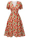 Robe trapèze rose à col en V des années 1940 rouge 4