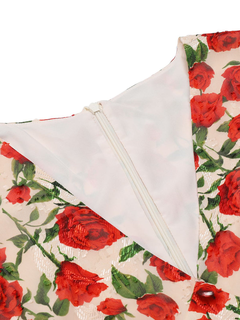 Robe trapèze rose à col en V des années 1940 rouge 7
