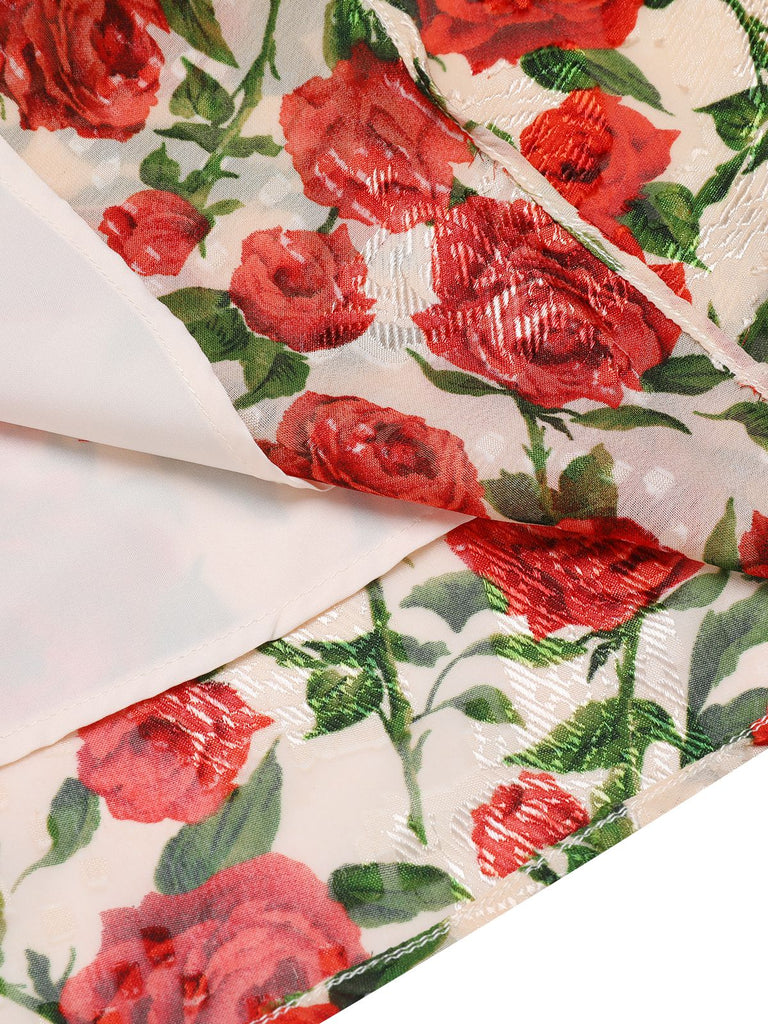 Robe trapèze rose à col en V des années 1940 rouge 8